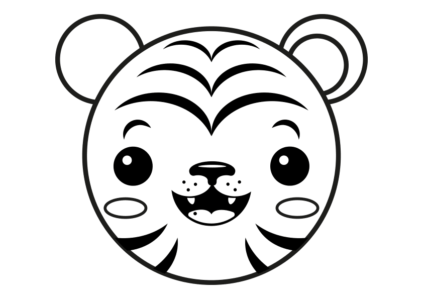  Dibujo kawaii de una cabeza de emoji tigre. Kawaii tiger emoji head coloring page