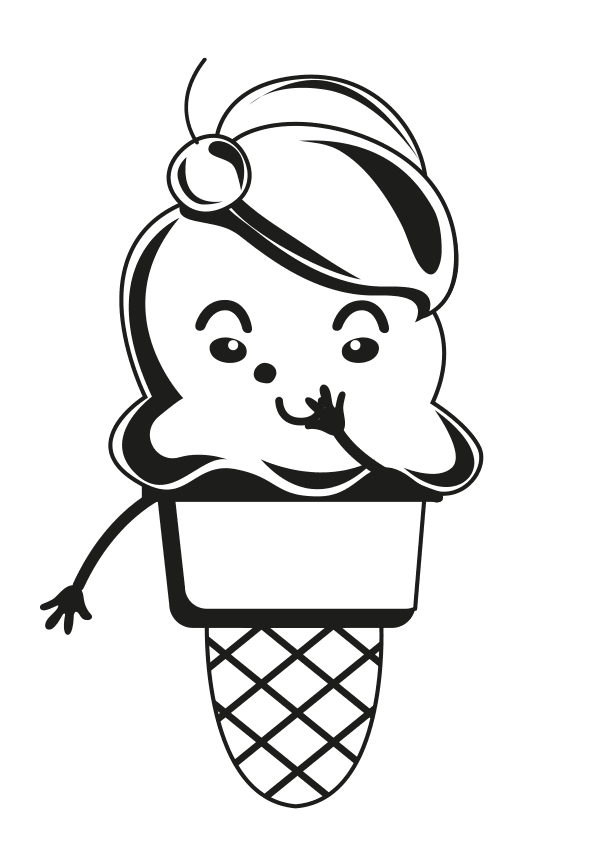 Dibujo kawaii para colorear un helado con cara sonriente. A kawaii ice  cream with a smiley