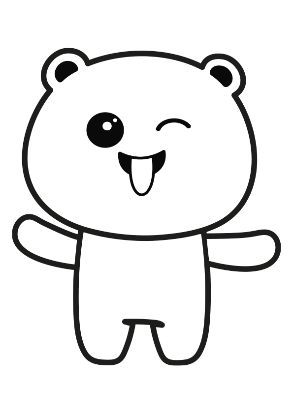 Dibujo kawaii para colorear un osito burlón. Kawaii mocking bear coloring page.