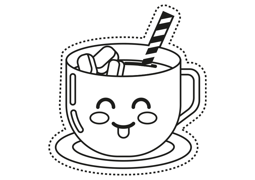 Dibujo kawaii para colorear una taza de té helado. Kawaii cup of iced tea coloring page.