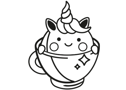 Dibujos kawaii para colorear un unicornio dentro de una taza