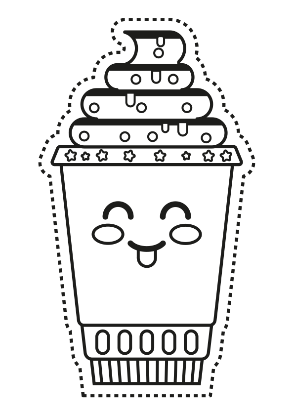 Dibujo kawaii para colorear un vaso de helado. Kawaii glass of ice cream  coloring page