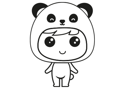 Dibujos kawaii de un niño o niña pequeño disfrazado de oso panda.