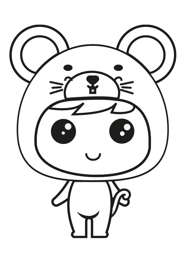 Dibujo de niño o niña pequeño con disfraz de ratón, little boy or girl in  mouse costume coloring page