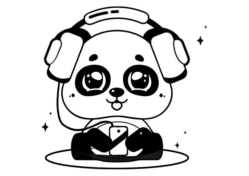 Dibujo kawaii osito escuchando música, kawaii little bear listening music  coloring page