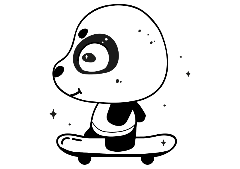 Dibujo kawaii osito montando skate, kawaii little bear riding skate coloring page