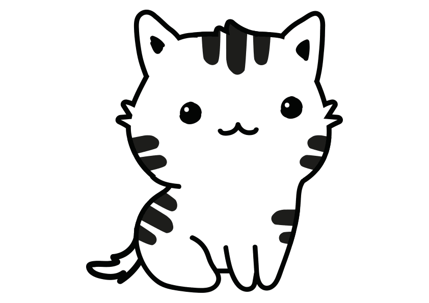 Mayo mercenario ayudante Dibujo para colorear una gatita kawaii. Kawaii kitten coloring page