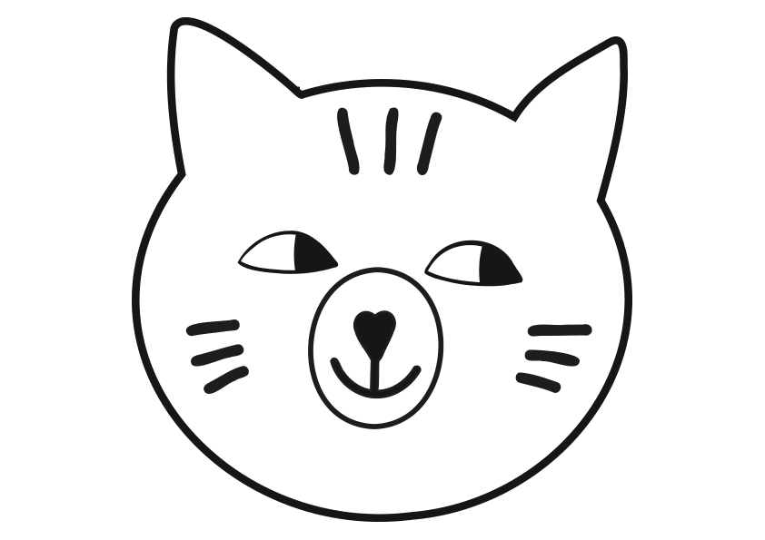 Dibujo para colorear cabeza gato kawaii, nº 2.