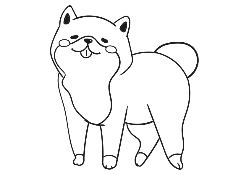 Dibujos kawaii para colorear un perro Shiba Inu japonés muy feliz
