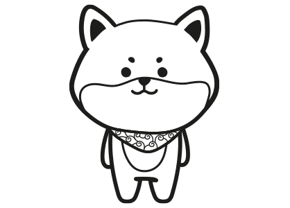 Dibujos kawaii de un perro Shiba Inu con pañuelo.