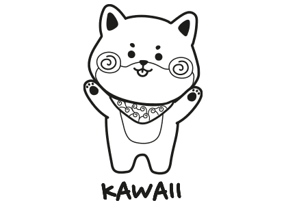 Dibujos kawaii para colorear de un perro Shiba Inu con la palabra kawaii