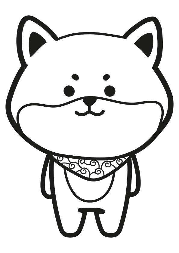 Dibujo kawaii de un perro Shiba Inu con pañuelo. Shiba Inu dog with bandana coloring page