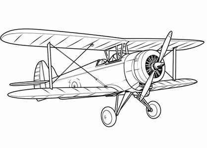 Dibujo para colorear un avión antiguo de los primeros años del siglo XX