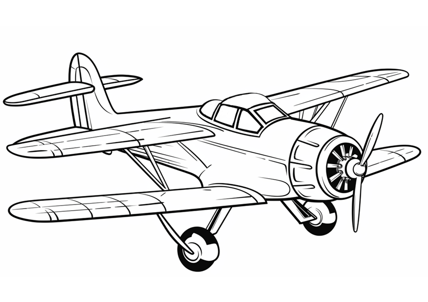 Dibujo para colorear un avión con hélice de doble ala