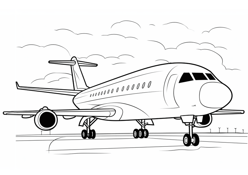 Dibujo para colorear un avión de pasajeros de vuelo comercial