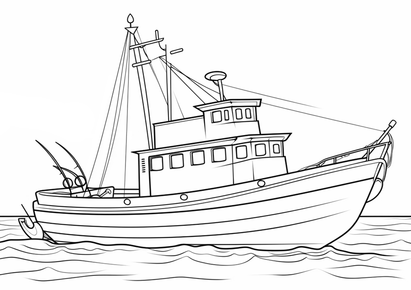 Dibujo de un barco de pesca para colorear
