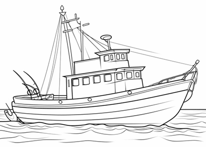 Dibujo de un barco de pesca para colorear
