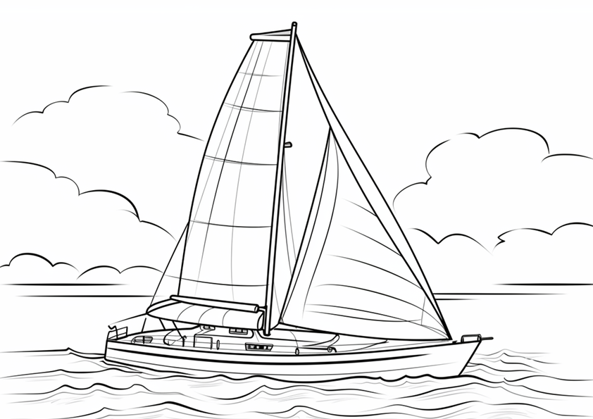Dibujo para colorear un catamarán a vela