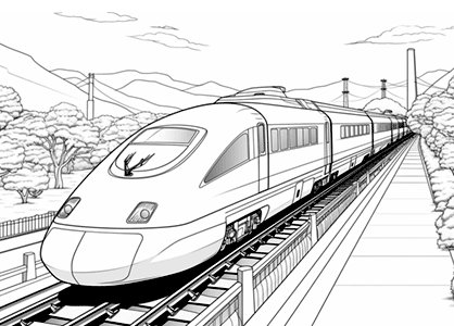 Dibujo para colorear de un tren de alta velocidad en las vías