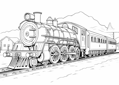 Dibujo de un tren clásico con locomotora para colorear