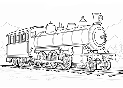 Dibujo de un tren antiguo con locomotora para colorear