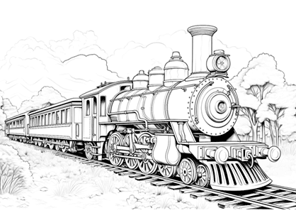 Dibujo de un tren clásico de pasajeros para colorear