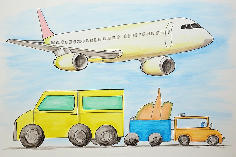 Dibujo infantil de medios de transporte