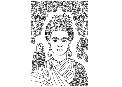 Dibujo autoretrato de la artista mexicana Frida Kahlo
