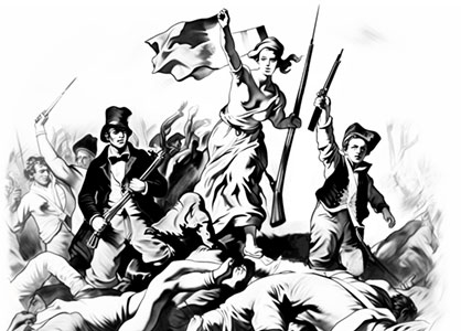 Imagen inspirada en el cuadro pintado por Eugène Delacroix en 1830 La Libertad guiando al pueblo