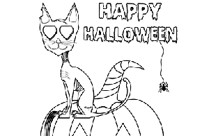 Halloween coloring pages for children, with pumpkins, ghosts, cats brooms...