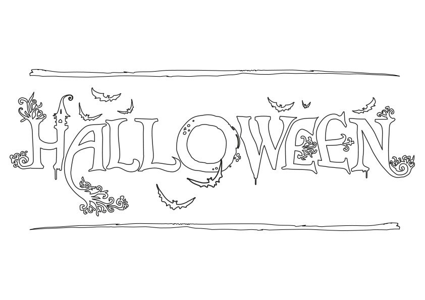 Dibujo para colorear la palabra Halloween. Halloween letters coloring page.