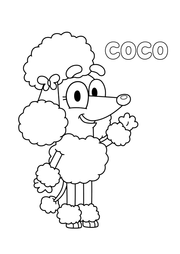 Dibujo del personaje de la perrita Coco para colorear