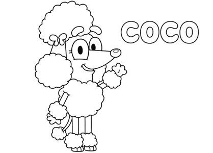 Dibujos de Bluey. Dibujo del personaje de la perrita Coco para colorear.