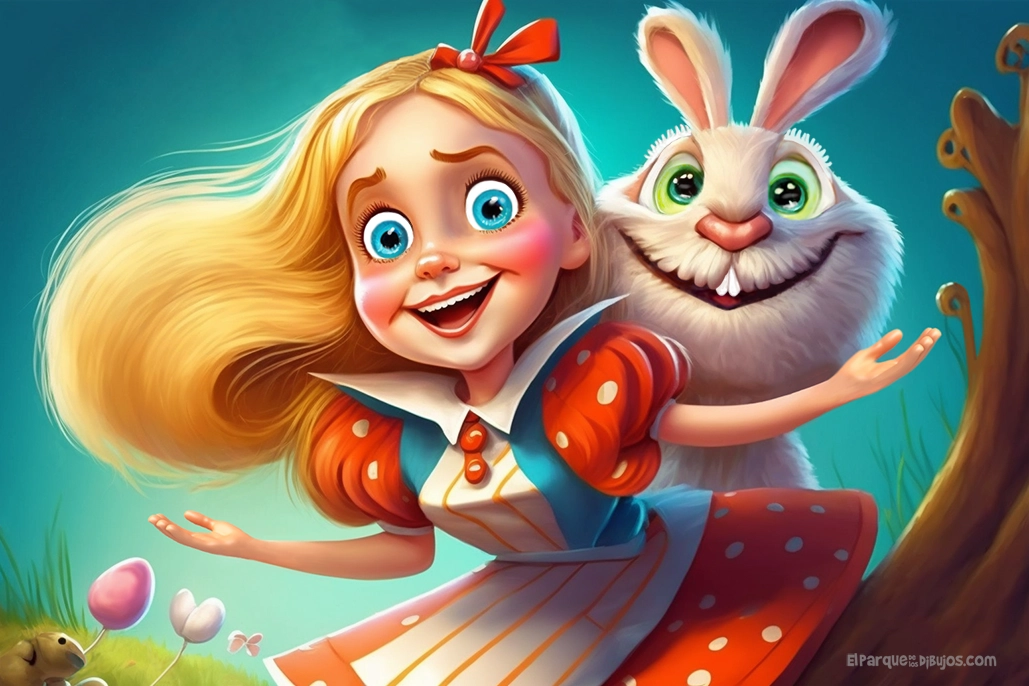 Ilustración de Alicia en el País de las Maravillas con el conejo blanco