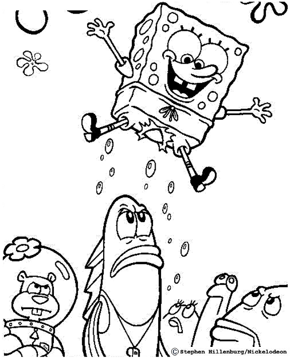 Dibujo para colorear de Bob Esponja saltando en el aire