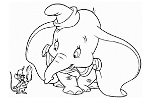 Dibujo para colorear del clásico de Disney Dumbo y el ratón Timoty