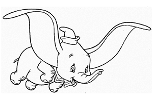 Dibujo para colorear de la película clásica de Disney Dumbo volando