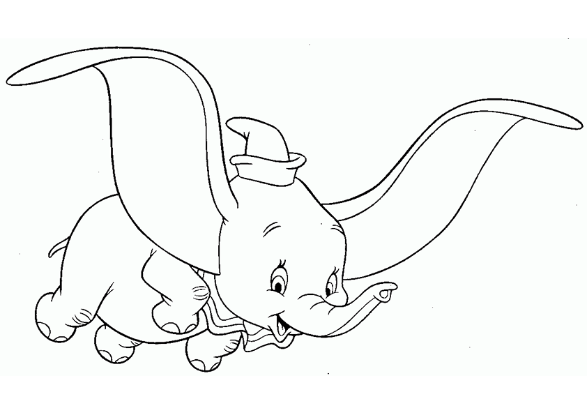 Dibujo para colorear del elefante Dumbo volando de la película clásica de Disney