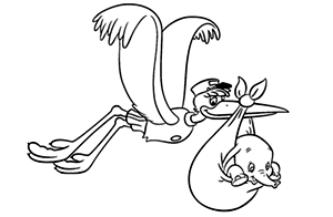 Dibujo para colorear de la cigüeña mr. stork que entrega al bebé Dumbo en la película de Disney
