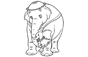 Dibujo para colorear de la pelicula clásica de Disney del elefante Dumbo con su madre