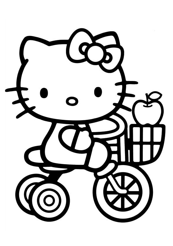 Dibujo para colorear de Hello Kitty montando en triciclo. Hello Kitty riding a tricycle coloring page.