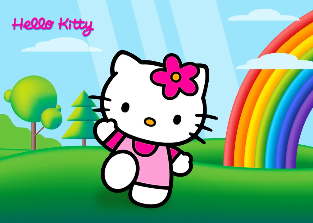 Dibujos de Hello Kitty para descargar. Hello Kitty saltando por el campo.