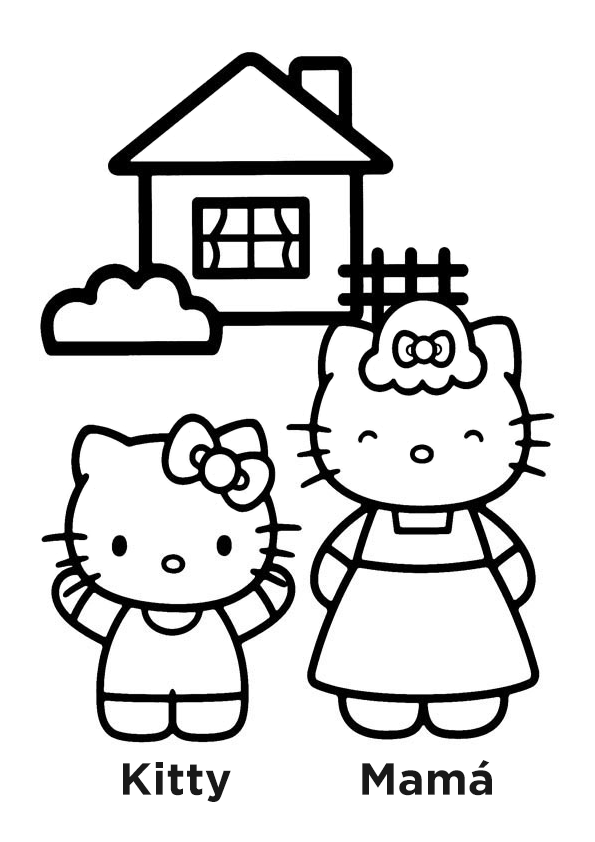 Dibujo de Hello Kitty con su mamá. Dibujo para colorear de Hello Kitty con  su mamá.