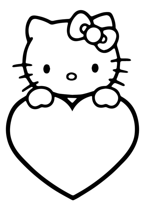  Dibujo de Hello Kitty de San Valentín. Dibujo para colorear de Hello Kitty con un corazón de San Valentín.