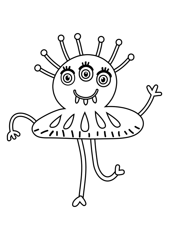 Dibujo de una monstrua con falda y 3 ojos. A monster with a skirt and 3 eyes coloring page