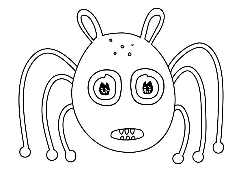 Dibujo de un monstruo con patas de araña. A monster with spider legs coloring page.