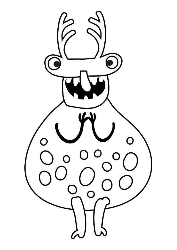 Dibujo infantil para colorear un monstruo gordo con cuernos
