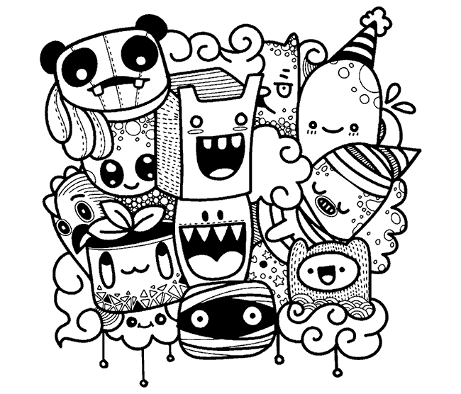 Dibujo de grupo de monstruos felices para colorear nº1