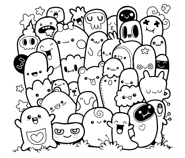 Dibujo de grupo de monstruos felices para colorear nº2