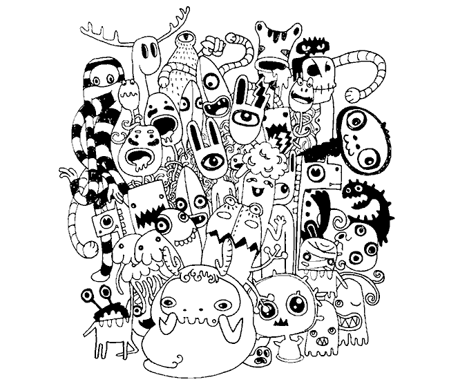 Dibujo de grupo de monstruos felices para colorear nº3